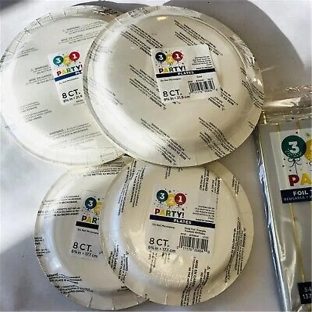 Gold Birthday Party Supplies - Plates and Tablecloth Pack for 16 people